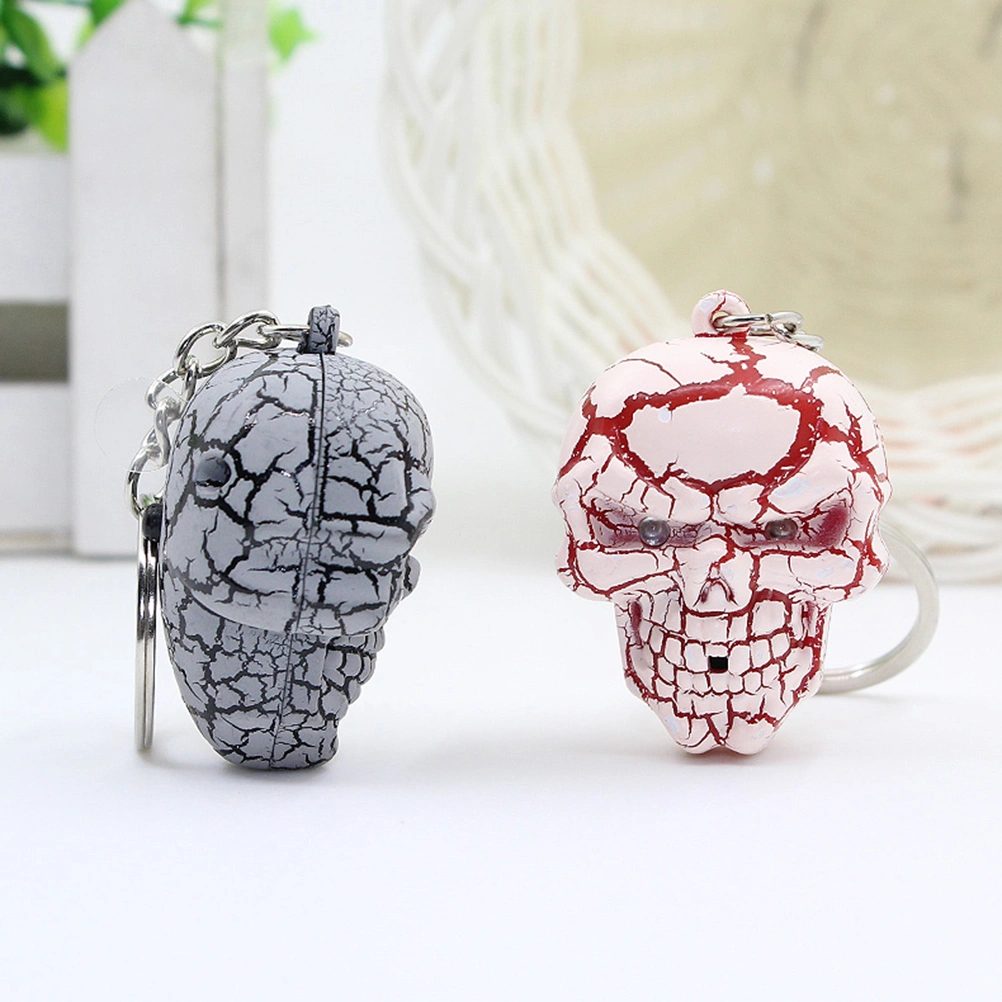 Halloween Skeleton LED Keychain Skull Luminous Vocalization Key Ring Trick Gifts (Red)