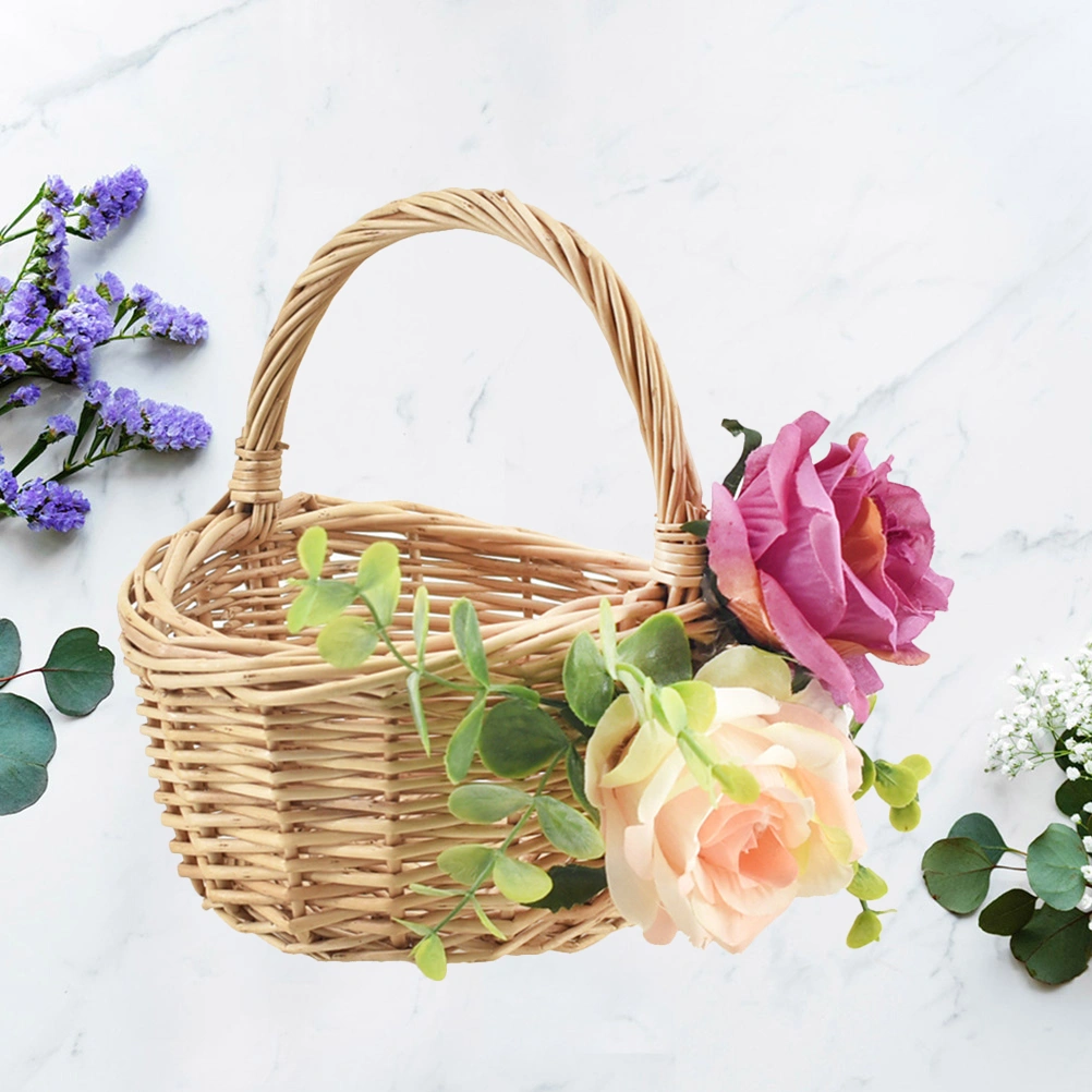 1PC Village Wedding Flower Basket Decor Vintage American Style Wedding Flower Basket Delicate Flower Boy Tote Flower Basket Chic Scattering Petals Basket Wedding Party Photo Props for Wedding 2 Style