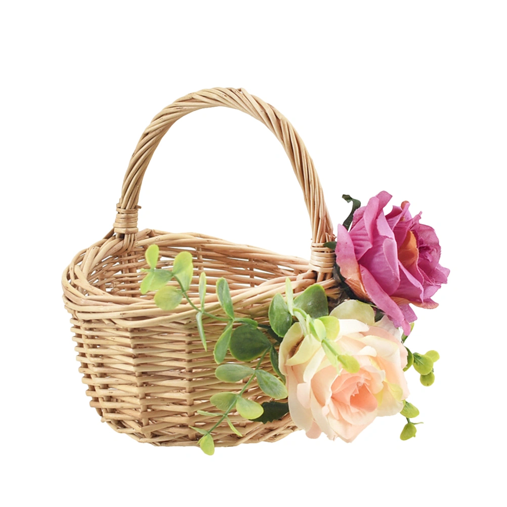 1PC Village Wedding Flower Basket Decor Vintage American Style Wedding Flower Basket Delicate Flower Boy Tote Flower Basket Chic Scattering Petals Basket Wedding Party Photo Props for Wedding 2 Style