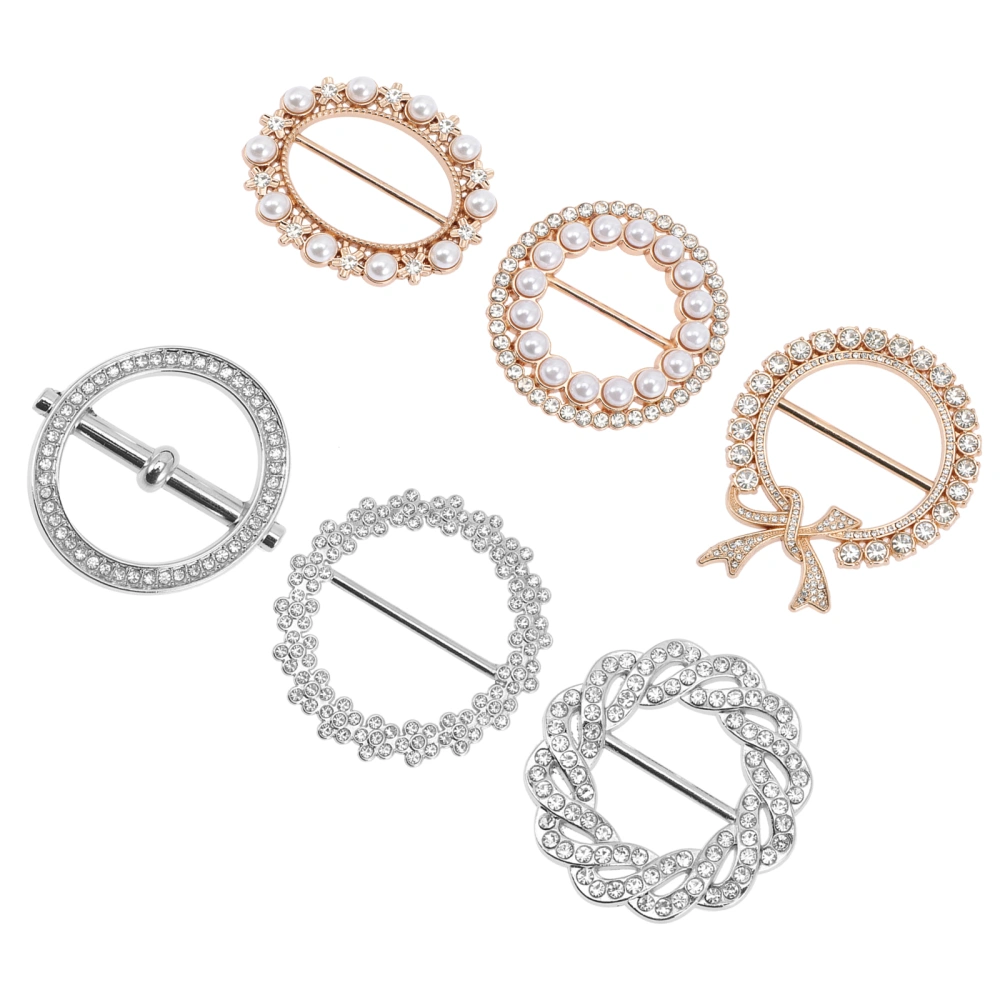 6Pcs Silk Scarf Ring Clip T-shirt Tie Clips Round Circle Buckle Clothing Ring