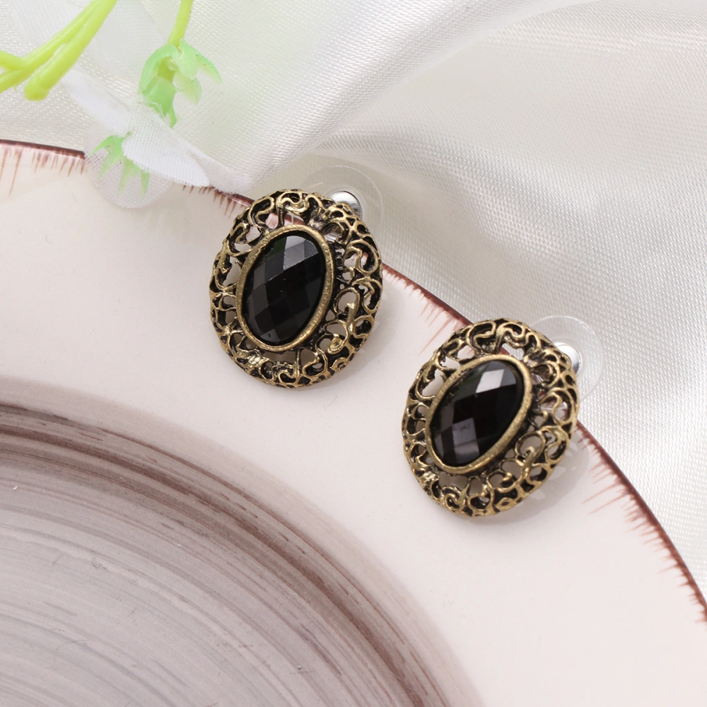 1 Pair Vintage Crystal Fashion Ear Studs Round Rhinestone Earrings for Girls Women (Black)