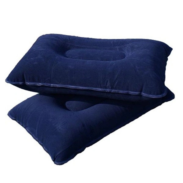 Super-thick Flocking Fabric Inflatable Pillow Portable Travel Pillow for Outdoor Activities (Dark Blue)