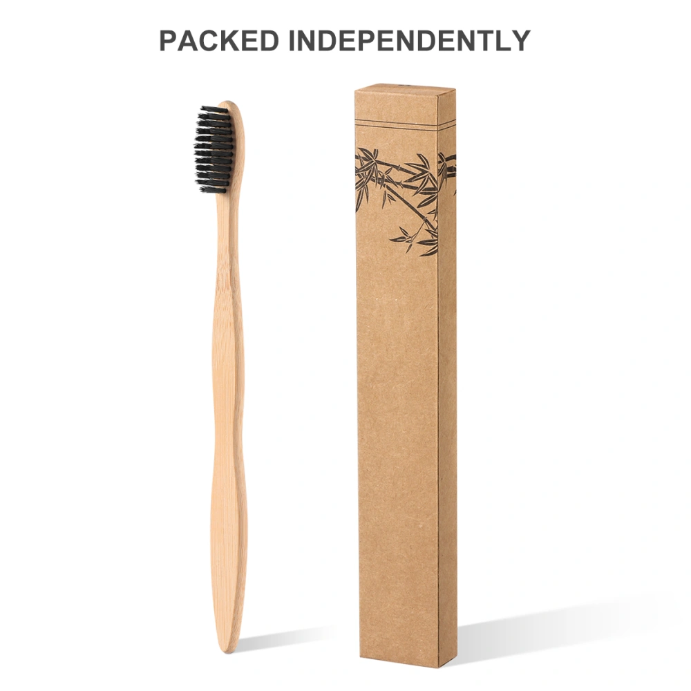 ROSENICE 5pcs Bamboo Handle Toothbrush Natural Wooden Eco Friendly Toothbrush with Black Bristles