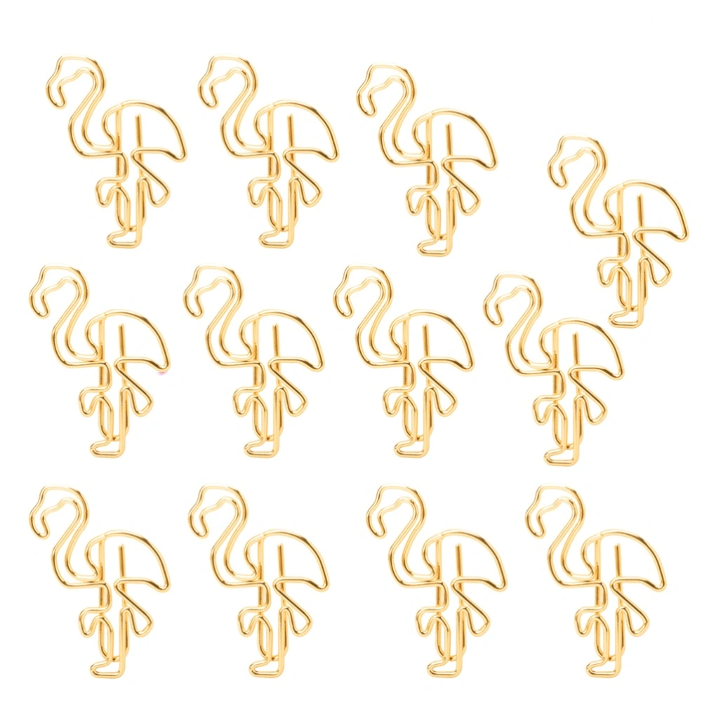 12pcs Flamingo Paper Clips Metal File Note Mark Bookmark Clips for Home Office School (Gold)