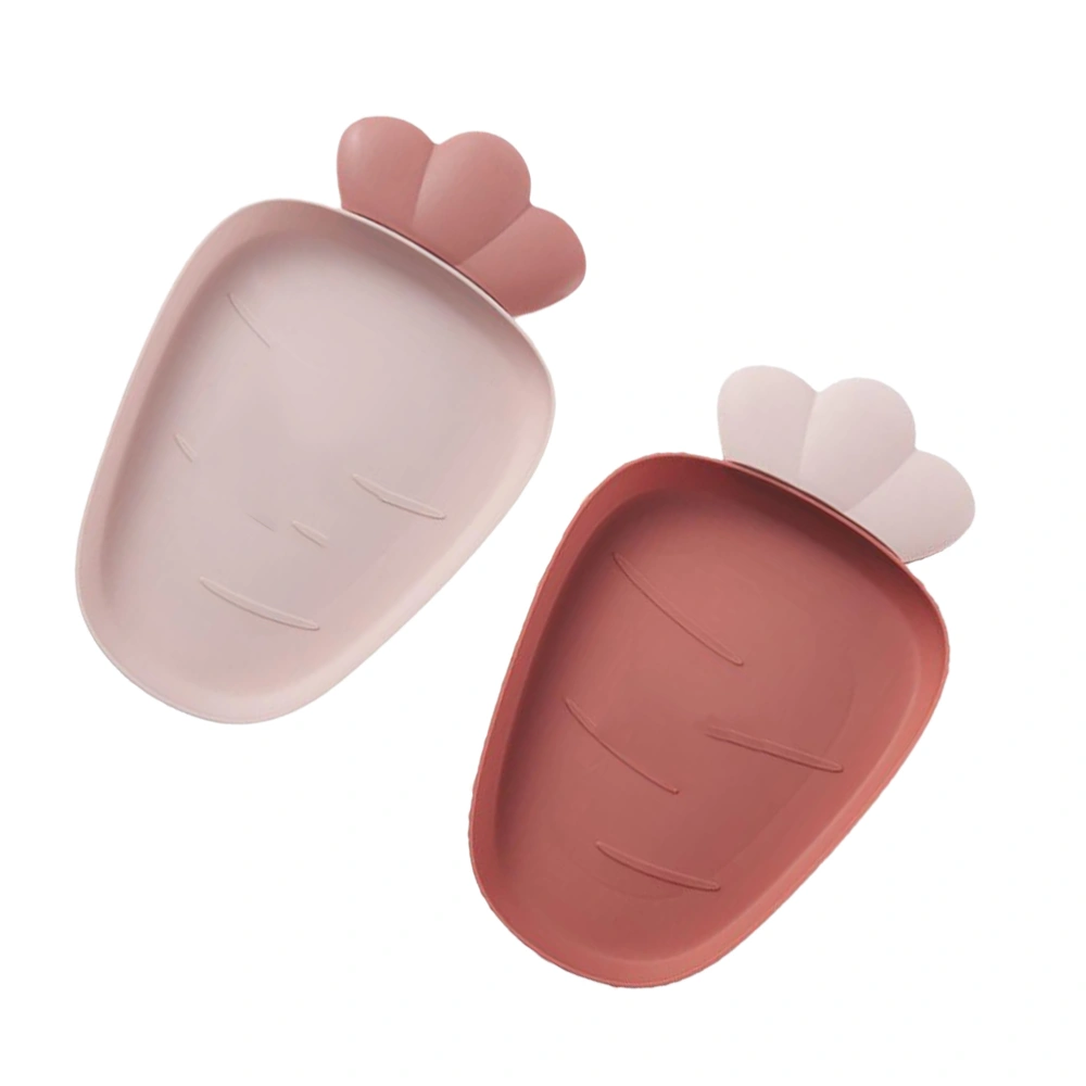 2PCS Carrot Shape Snack Dish Candy Fruit Plate Dry Food Plate Bowl Plastic Serving Plate for Home (Brick Red Pink)