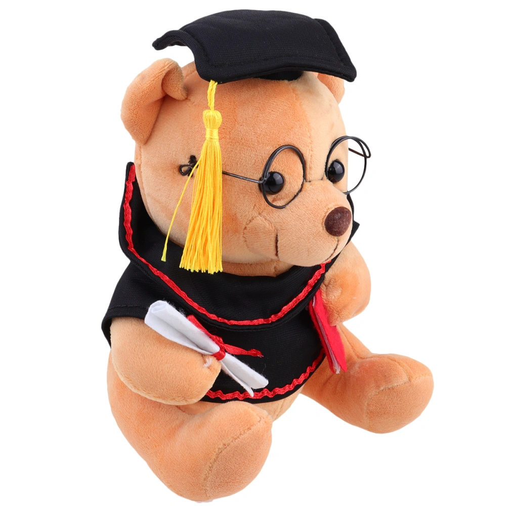 23cm Light Brown Adorable Stuffed Bear Plush Toy Bear with Graduation Hat Shape Doll Graduation Toy Decorative Photo Props Graduation Gift