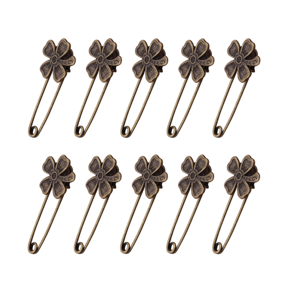 10pcs Bronze Retro Clover Lapel Vintage Breastpin Alloy Brooch DIY Dress Up Supplies Accessary Gift Dress Up Props Decor