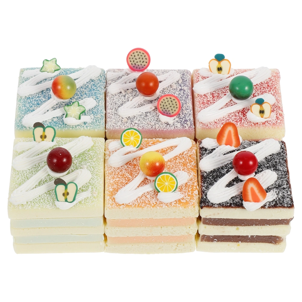 6pcs Simulation Square Cream Fruit Cake Artificial Lifelike Small Cake Model