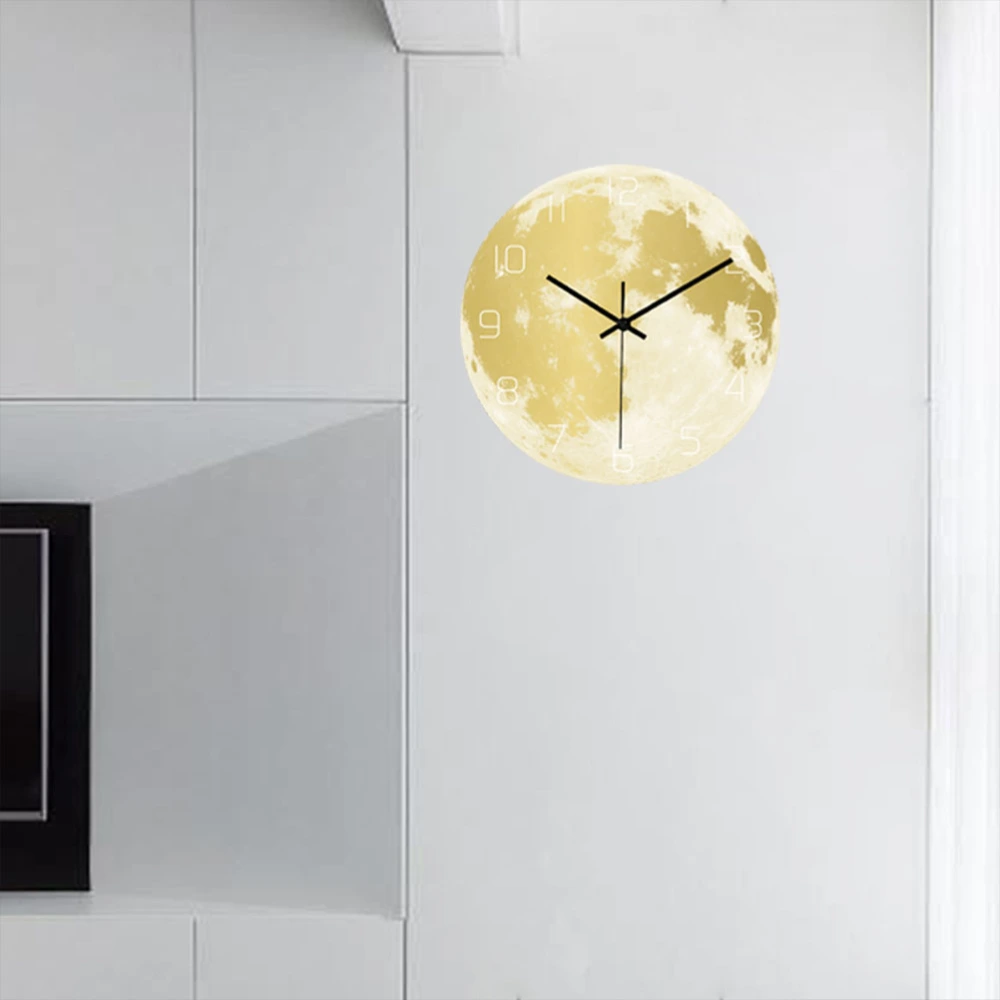 Glowing Clock Acrylic Wall Clock Wall Hanging Clock Earth Moon Pattern Creative Clock For Home 