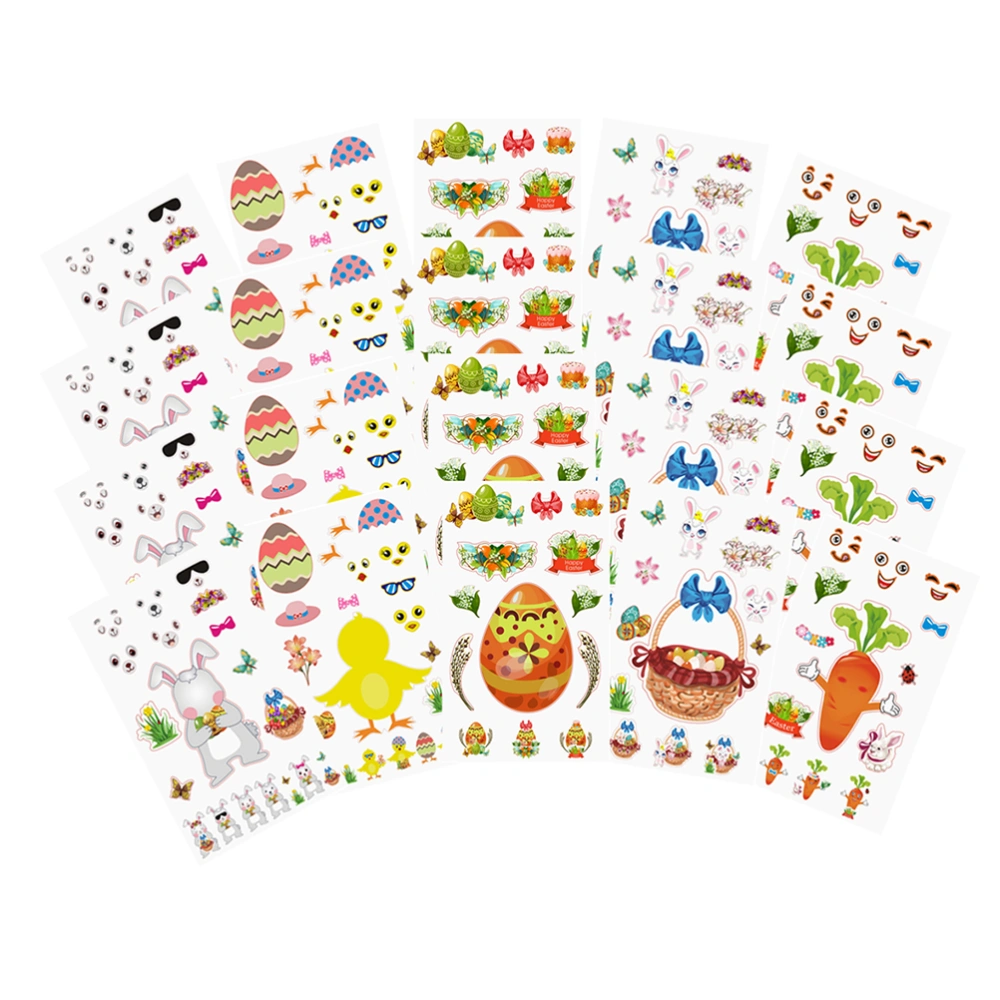 15 Pieces Easter Party Sticker Cartoon DIY Sticker Craft Scrapbooking Decals (11x18cm, 5 Style, 3 Pieces Each Style)