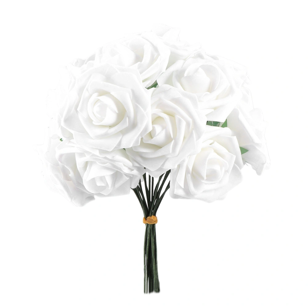 20pcs Vintage Rose Flowers Artificial Flower Bouquet for Bridal Wedding Party Decoration (White)