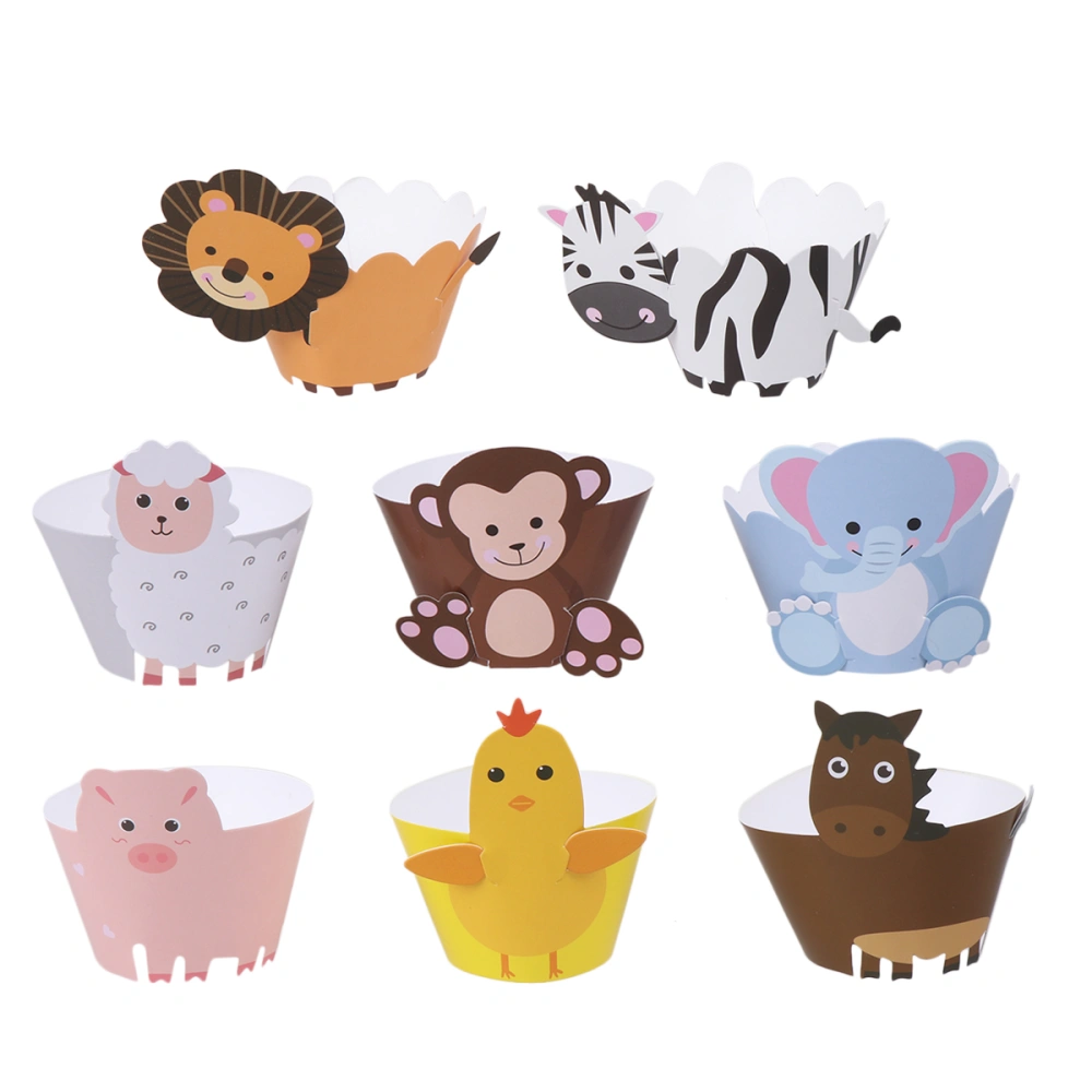 24pcs Aniaml Shape Cake Wrapper Cake Decoration Cupcake Wrappers for Children's Birthday Party (Wild Animal Style + Chickens, Pigs, Sheep and Horses Style)