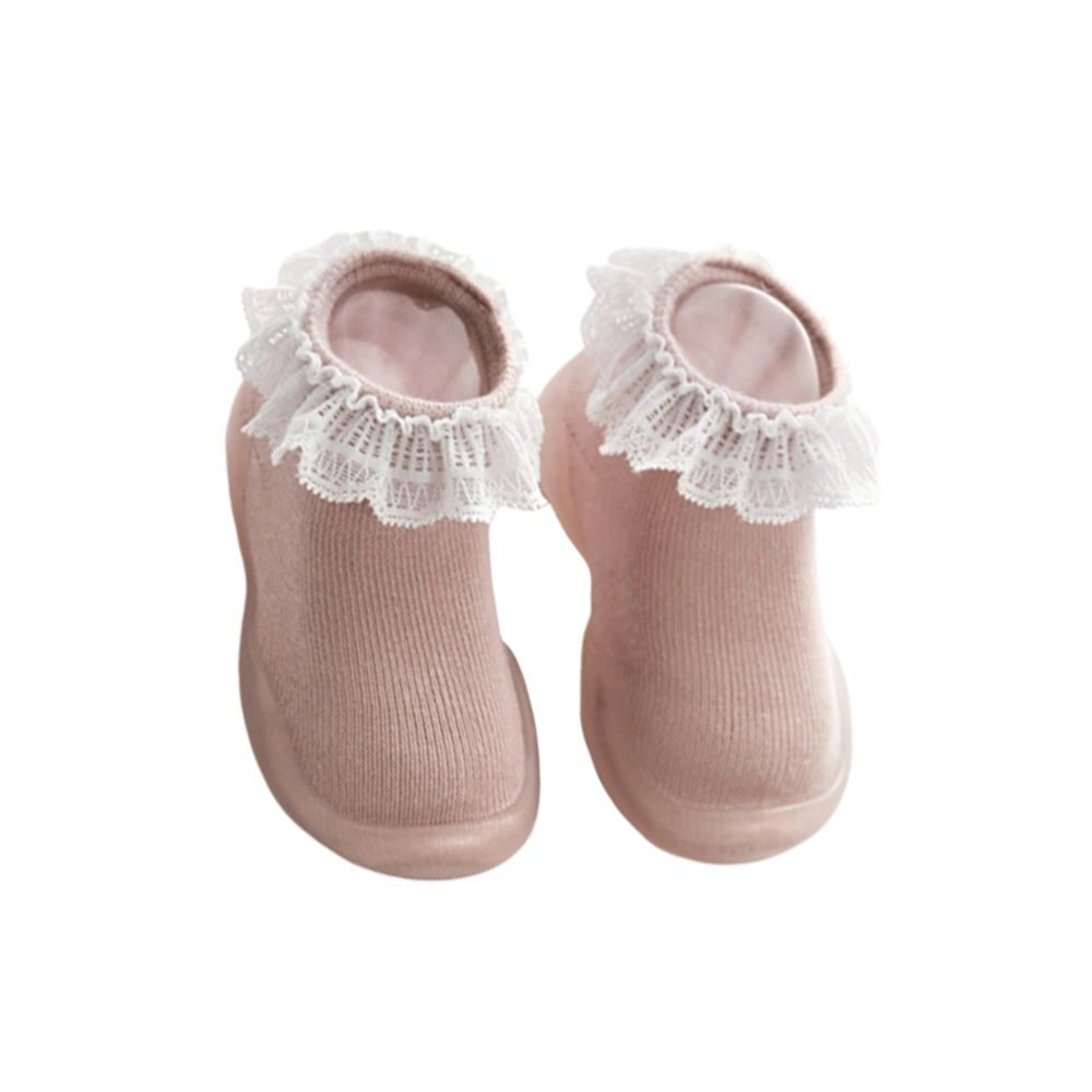 1 Pair of Non-slip Flooring Socks Winter Warm Floor Lace Socks for Toddlers Baby - Size 22/23 (Light Pink)