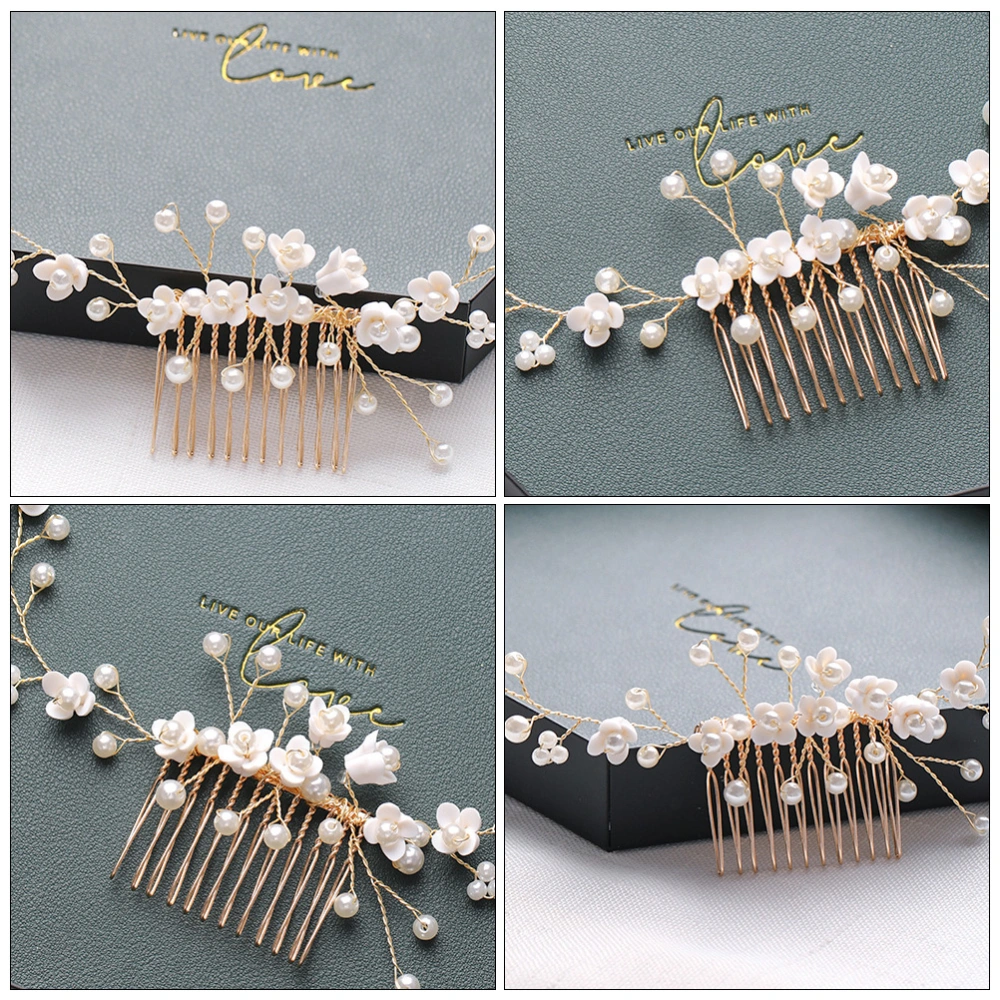 Flower Hair Comb Handmade Elegant Bridal Pearl Headpiece Wedding Headdress