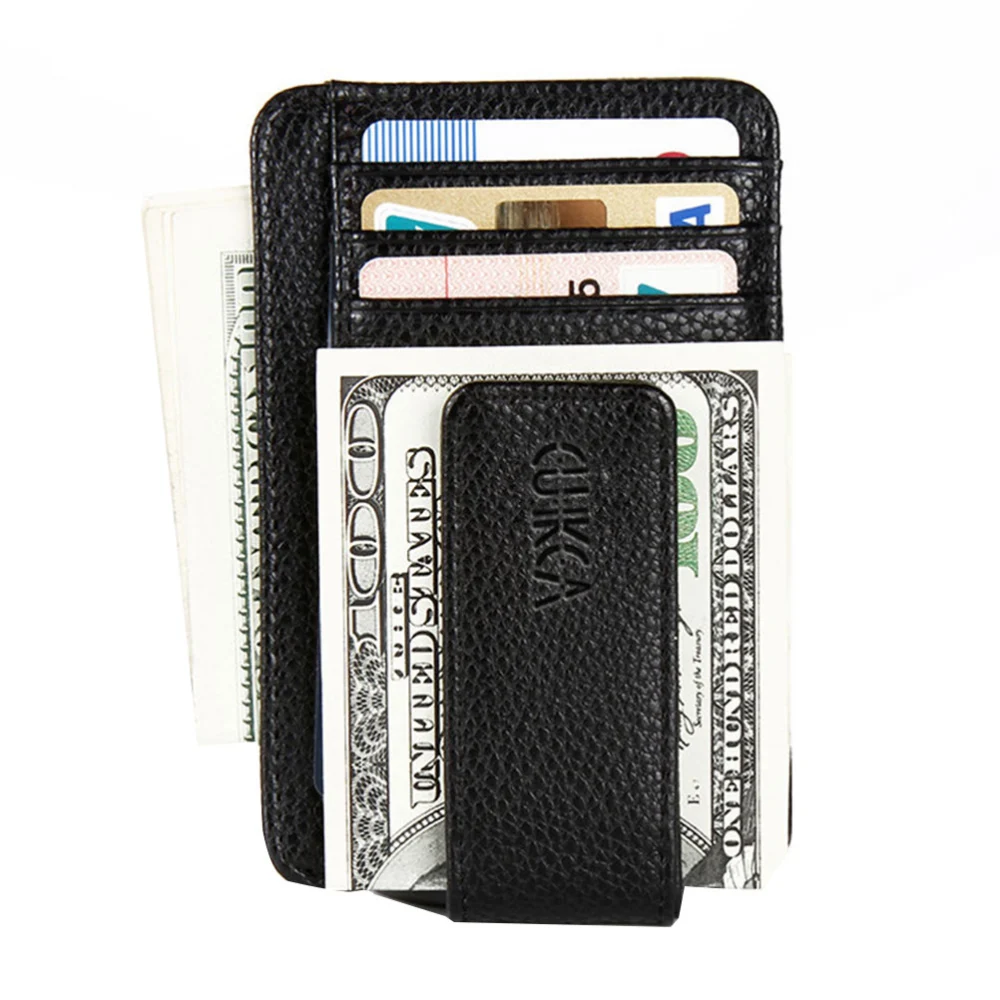 Simple Bi-fold Purse PU Leather Litchi Grain Wallet Multi-card Wallet for Men Black