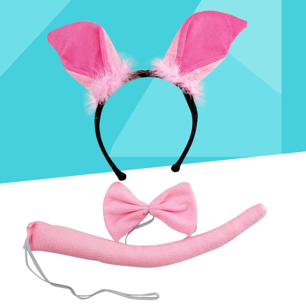 3PCS Children Cartoon Costume Suit Headband Bow Tie Tail Set Performance Props for Cosplay Party (Pink Pig)