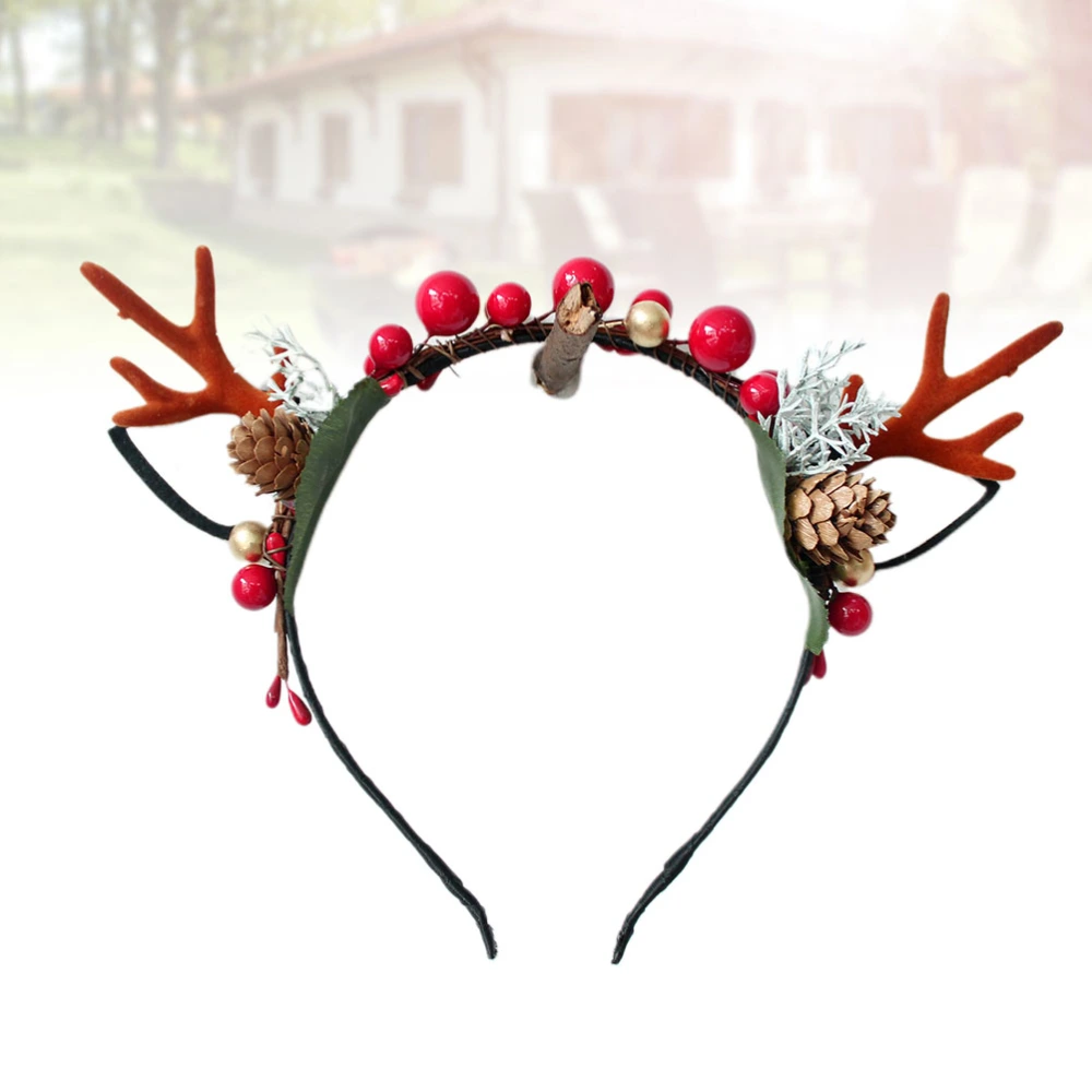 Floral Christmas Hair Hoops Cherry Decorative Headband Adorable Pine Cone Hair Bands Antler Head Hoops Party Favors Supplies Decorations