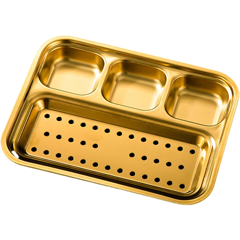 Stainless Steel Barbecue Plate Korean Rectangular Dim Sum Plate with Oil Drain Holes