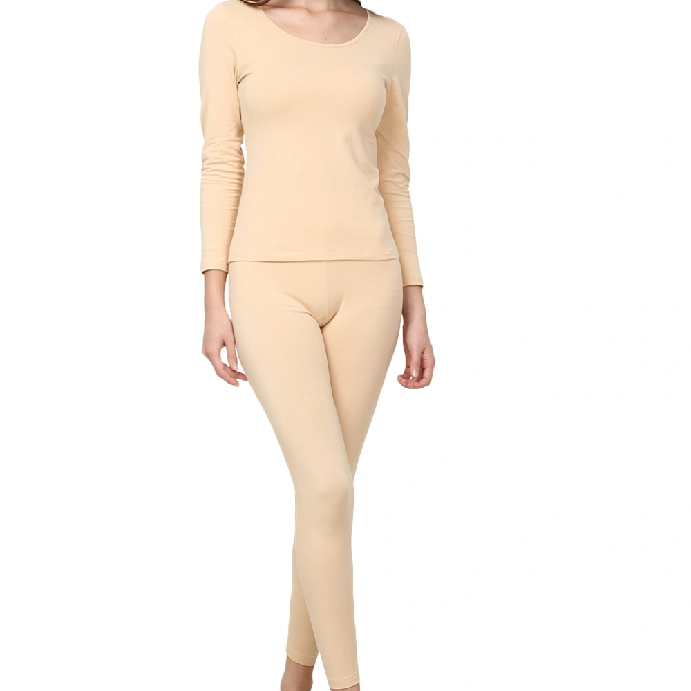 2Pcs Women's Thermal Underwear Long Johns Set and Bottom Smooth Knit - XL(Apricot)