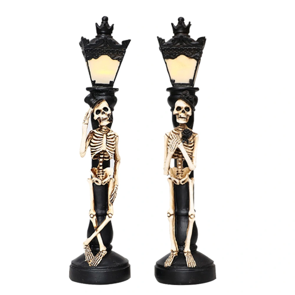 1pair Halloween Resin Skull LED light Bar Desktop Decorative Props (Black)