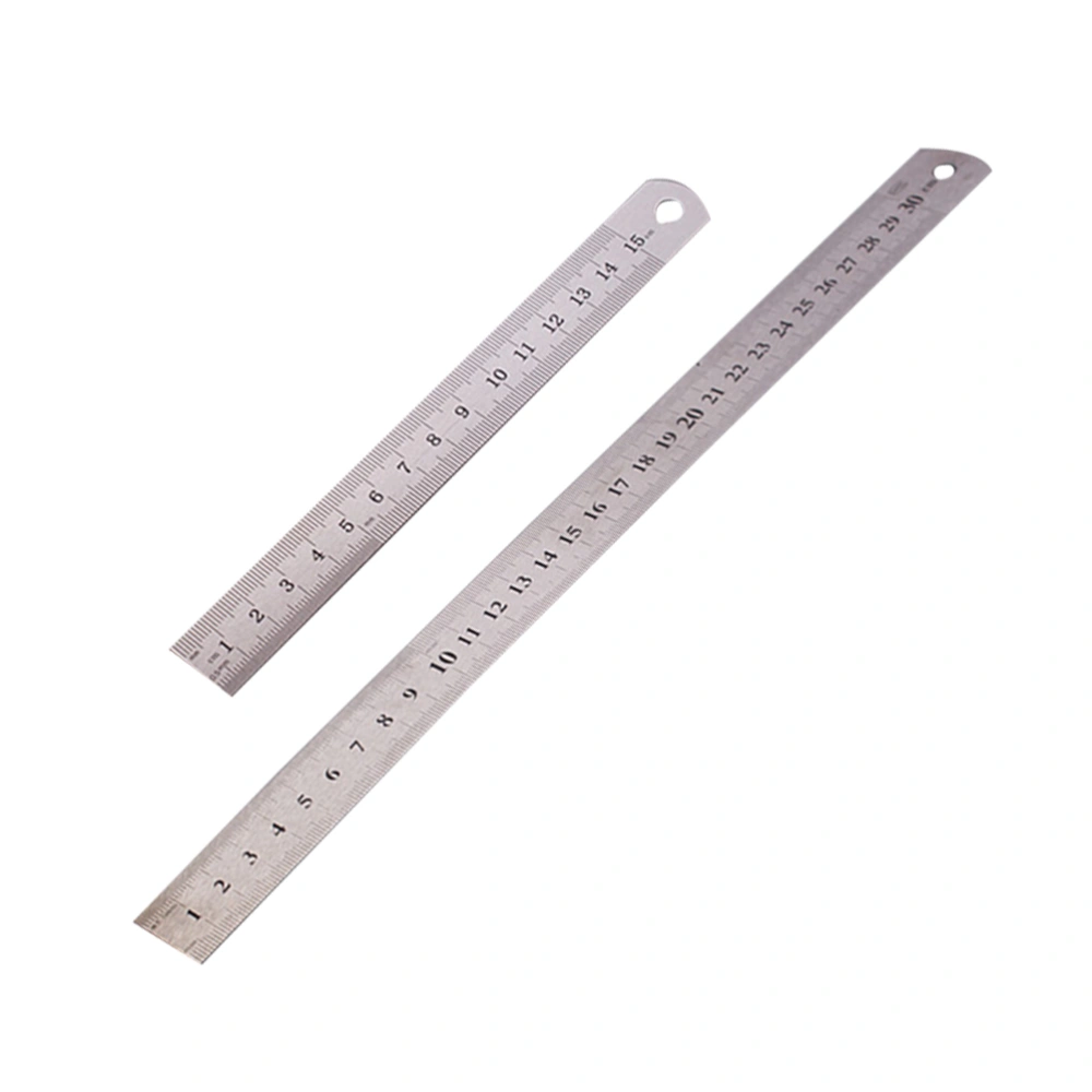 2Pcs Stainless Steel Ruler Metal Ruler 15cm/30cm for Engineering School Office Drawing