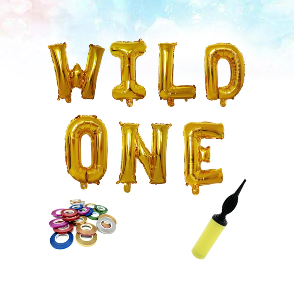 Wild One Letter Aluminum Foil Balloon Set Creative Balloons Party Supplies (Golden)