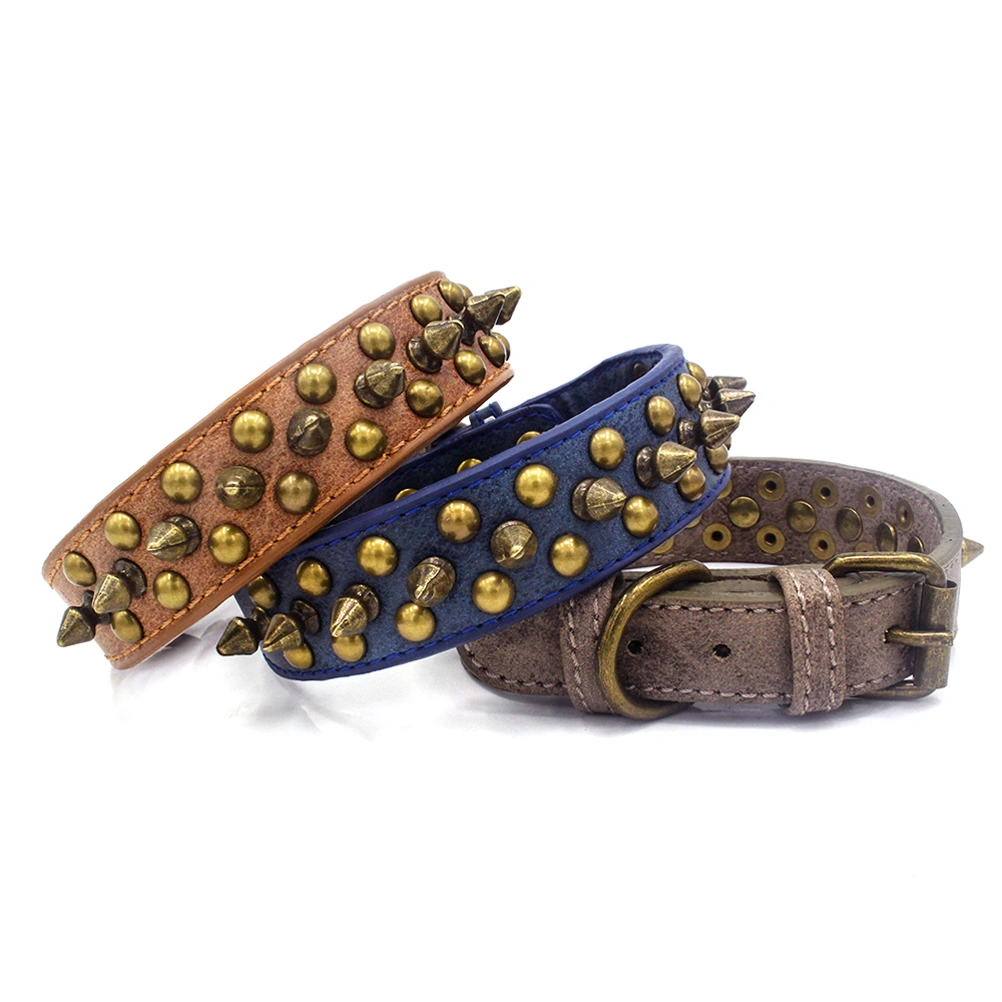 Anti-bite Round Nail Pet Ring Dog Collar Rivet Pet Collar Personalized Collars (Brown, Size XS)