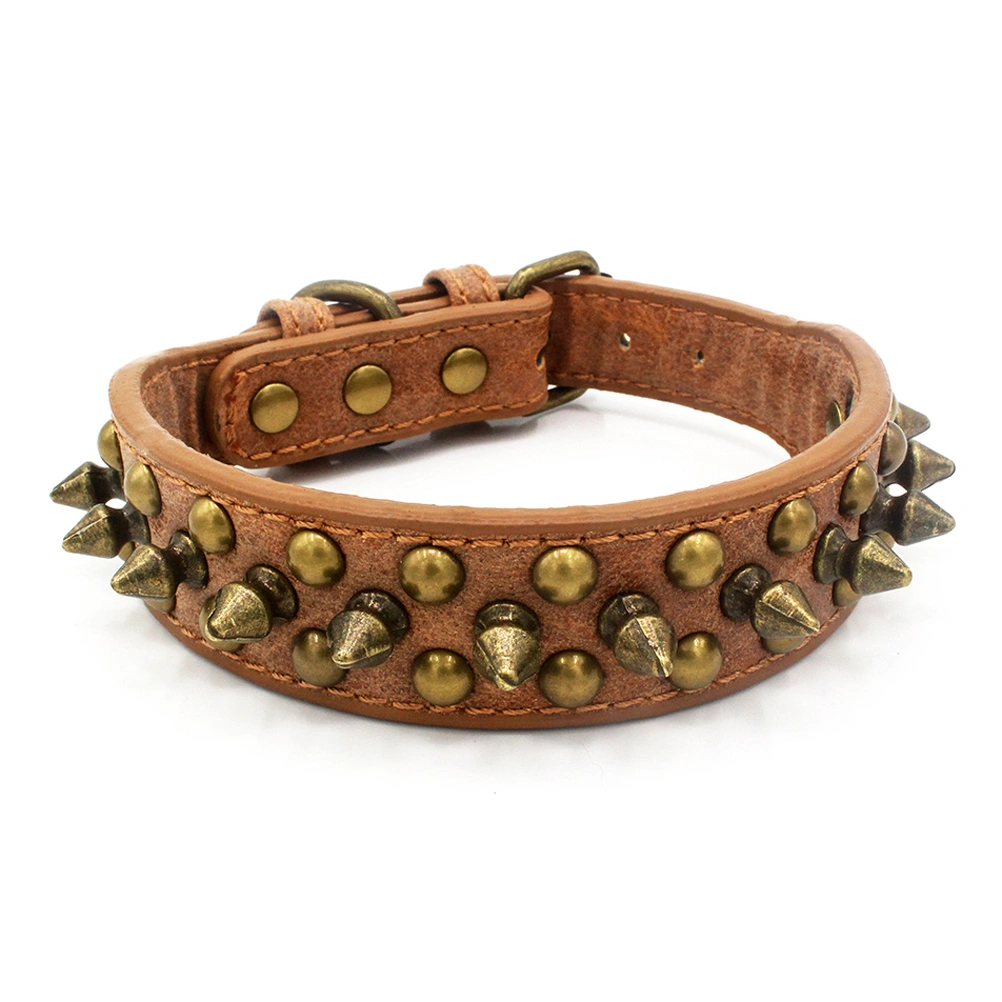 Anti-bite Round Nail Pet Ring Dog Collar Rivet Pet Collar Personalized Collars (Brown, Size XS)