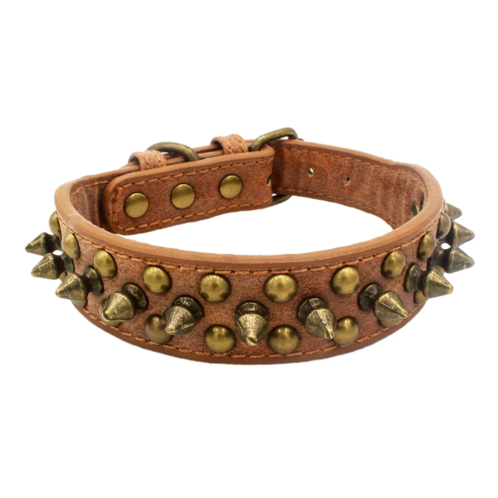 Anti-bite Round Nail Pet Ring Dog Collar Rivet Pet Collar Personalized Collars (Brown, Size XS)