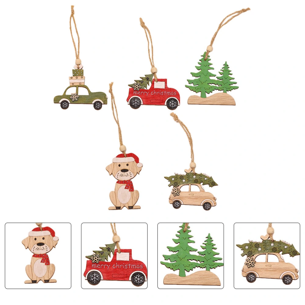 5pcs Rustic Wooden Christmas Tree Pendants and Animals Hanging Decor