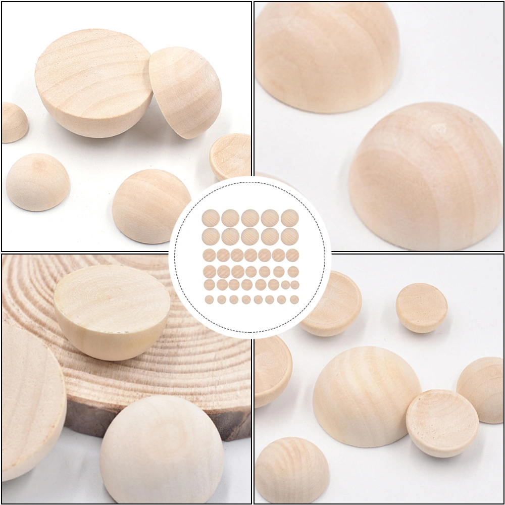 60pcs Half Round Wooden Balls Natural Ball Beads Crafting Projects Supplies