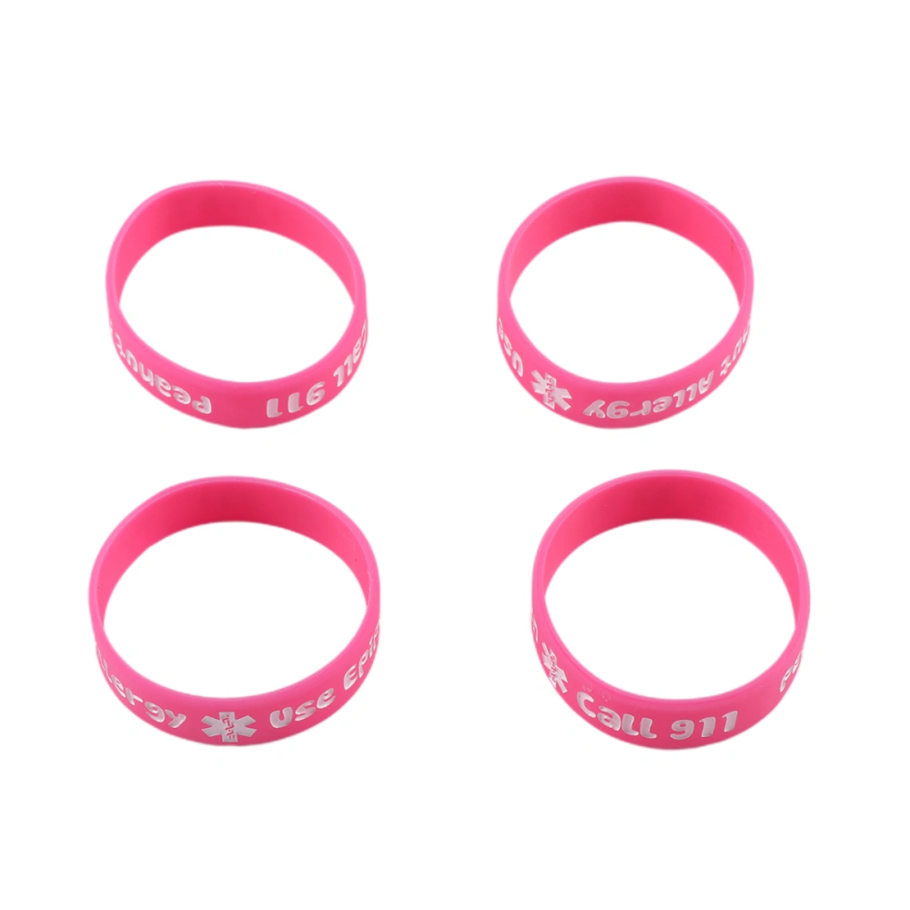 4pcs Silicone Bracelet Medical Warning Hand Strap Children Bracelet Wristbands Decoration Kids PVC Bracelet Hand Rings (Pink)