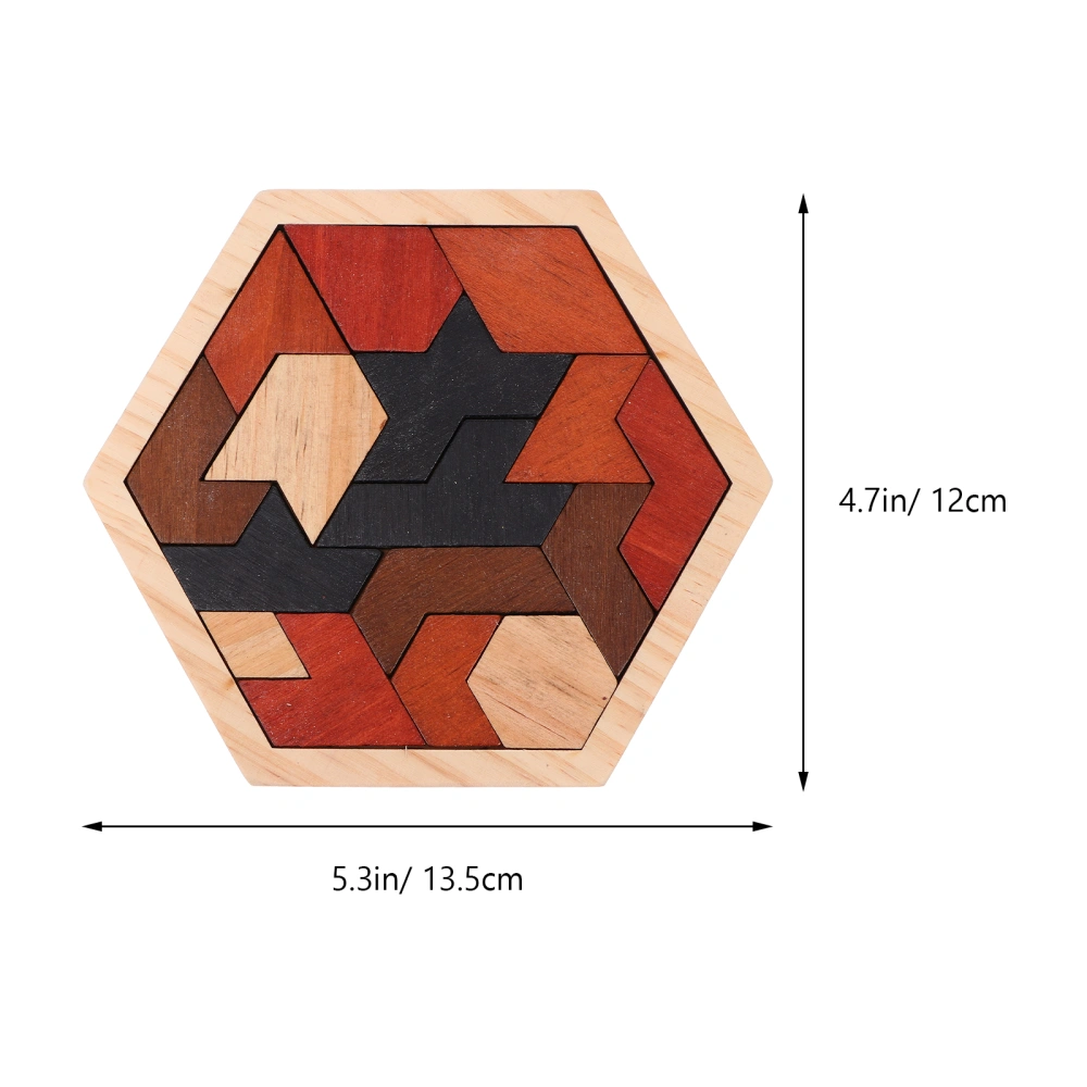 1 Set Wooden Hexagon Puzzle Geometry Shape Pattern Blocks Brain Teaser Toy