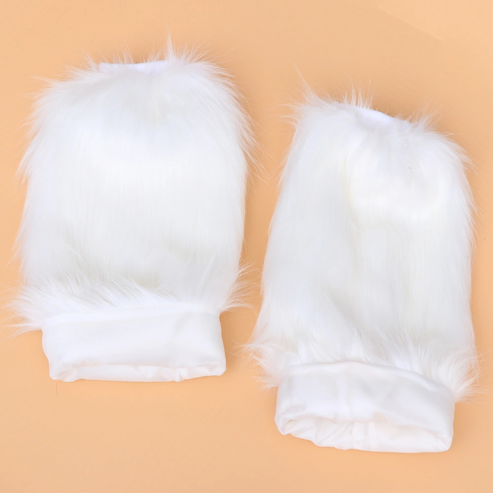 40cm Faux Fur Leg Warmer Plush Fashion Long Leg Warmer Boot Cuffs Cover for Women Girls (White, Long Plush)