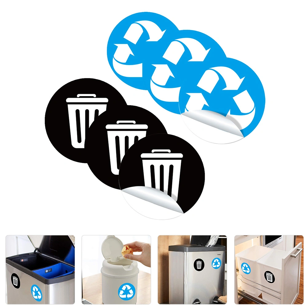 1 Set of 6 Sheets PVC Garbage Sorting Stickers Adhesive Trash Bin Sticker