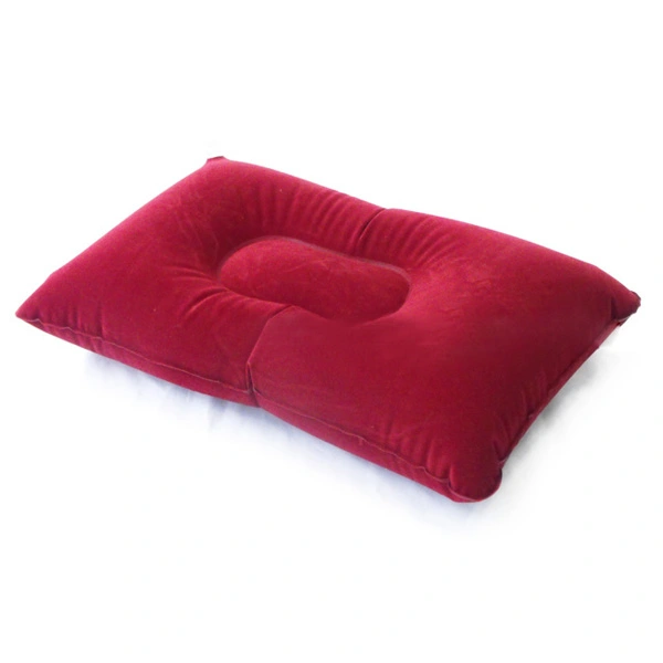 Super-thick Flocking Fabric Inflatable Pillow Portable Travel Pillow for Outdoor Activities (Red) 
