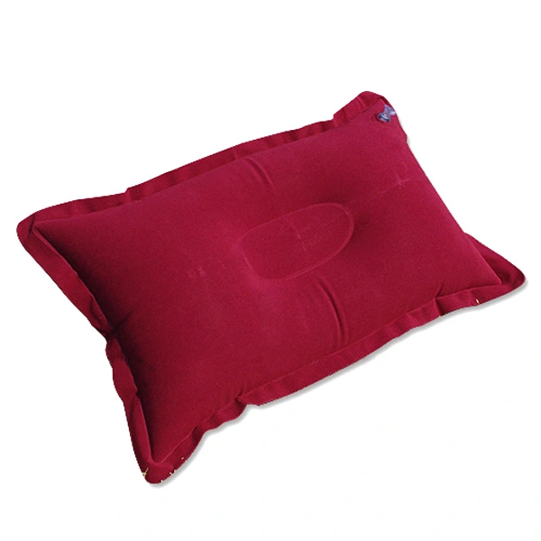 Super-thick Flocking Fabric Inflatable Pillow Portable Travel Pillow for Outdoor Activities (Red) 