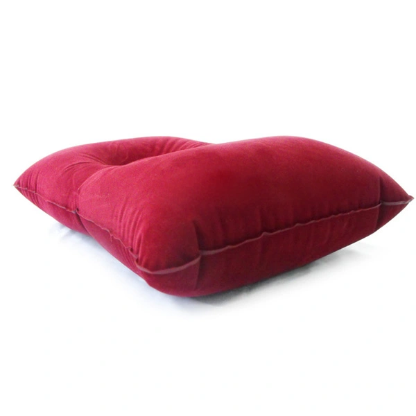 Super-thick Flocking Fabric Inflatable Pillow Portable Travel Pillow for Outdoor Activities (Red) 