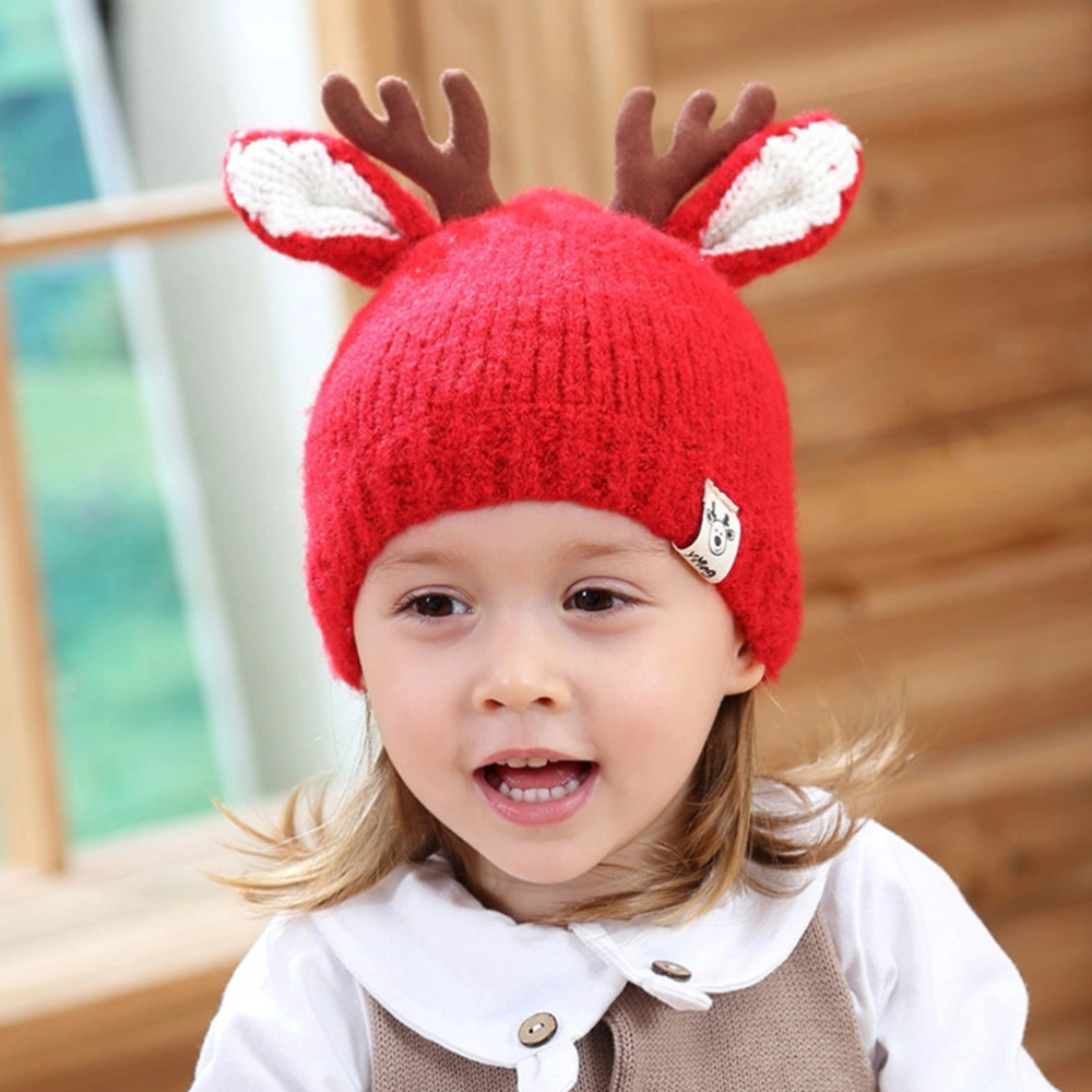 2pcs Winter Children's Warm Hat Cartoon Fawn Knitted Hat Baby Woolen Hat