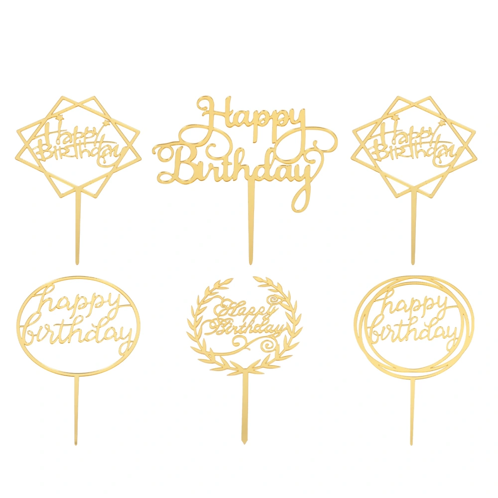 6 Pcs Creative Birthday Party Dessert Cake Acrylic Toppers Cake Picks Decor