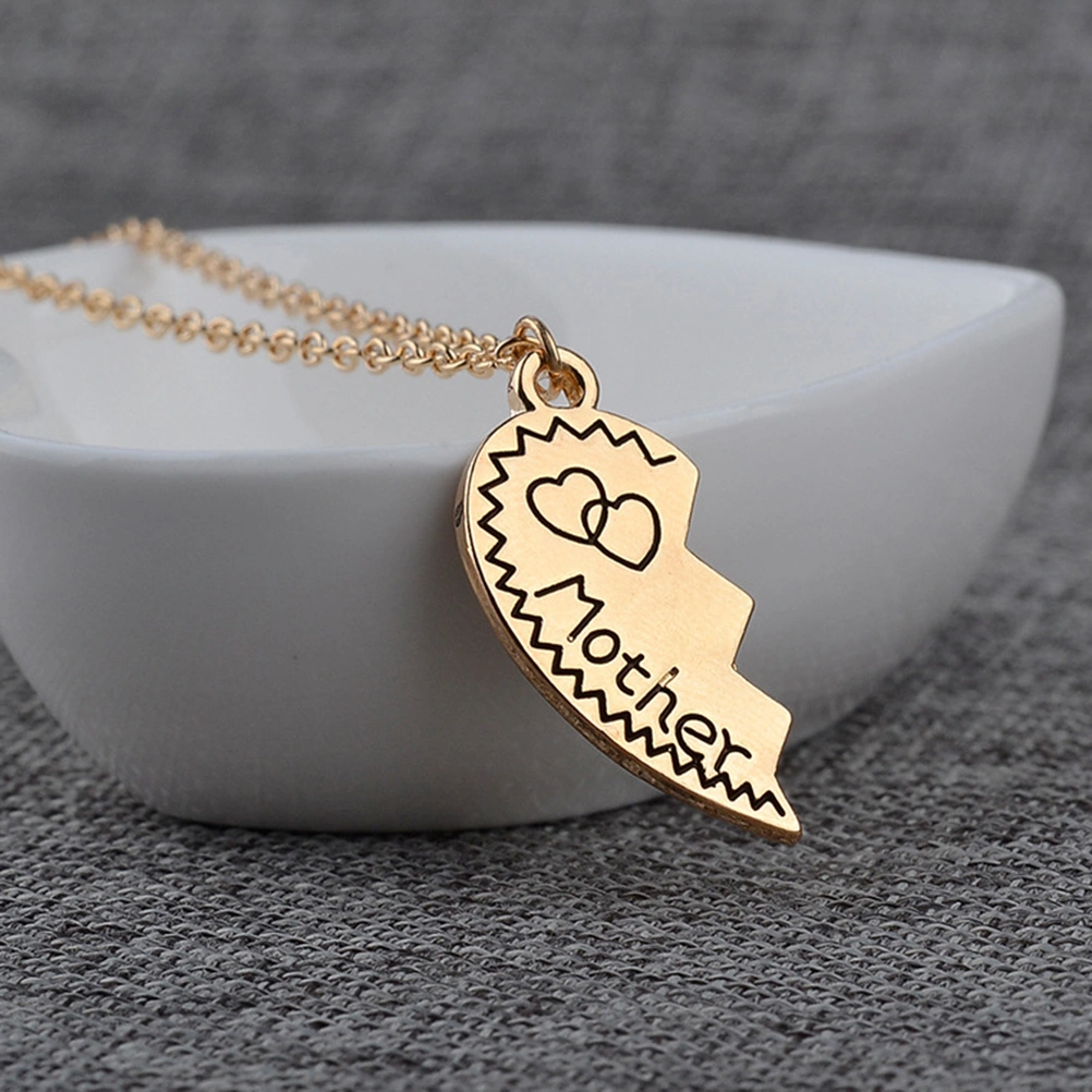 Mother Daughter Matching Puzzle Broken Heart Pendants Set Mom Jewelry Gift from Daughter (Golden)