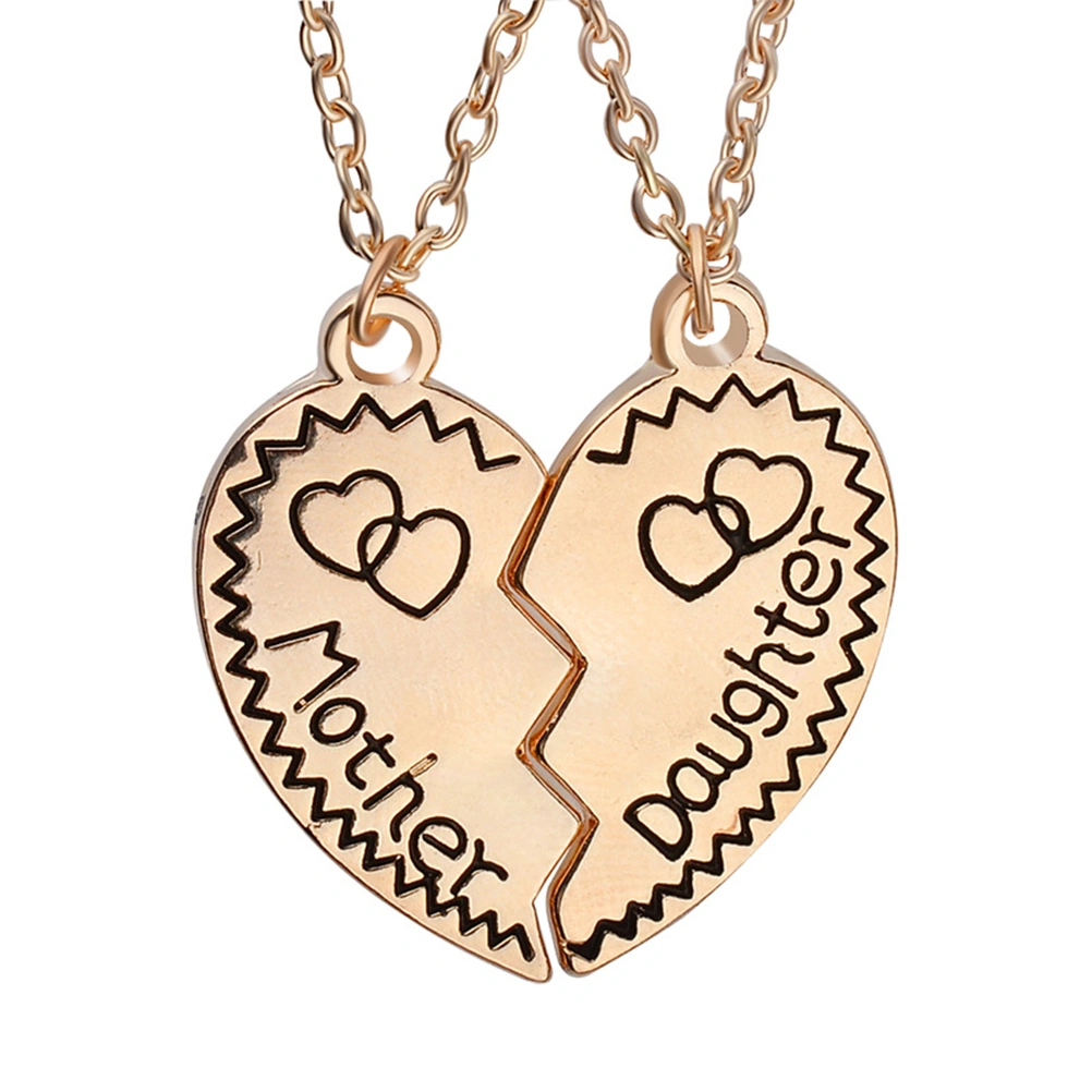 Mother Daughter Matching Puzzle Broken Heart Pendants Set Mom Jewelry Gift from Daughter (Golden)