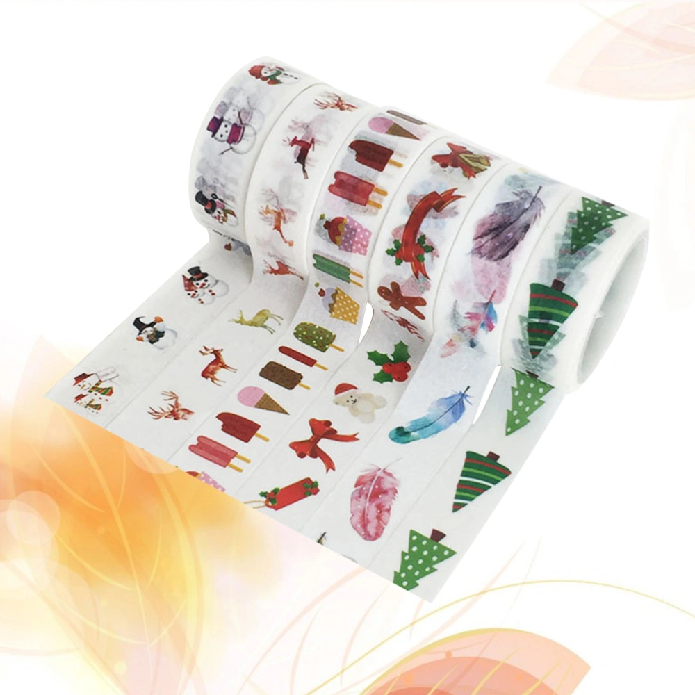 6 Rolls Washi Paper Tapes Christmas Cartoon Pattern Decorative Stickers Simple Tape Gift Packaging Band for DIY Craft Gift Supplies (Christmas Style)