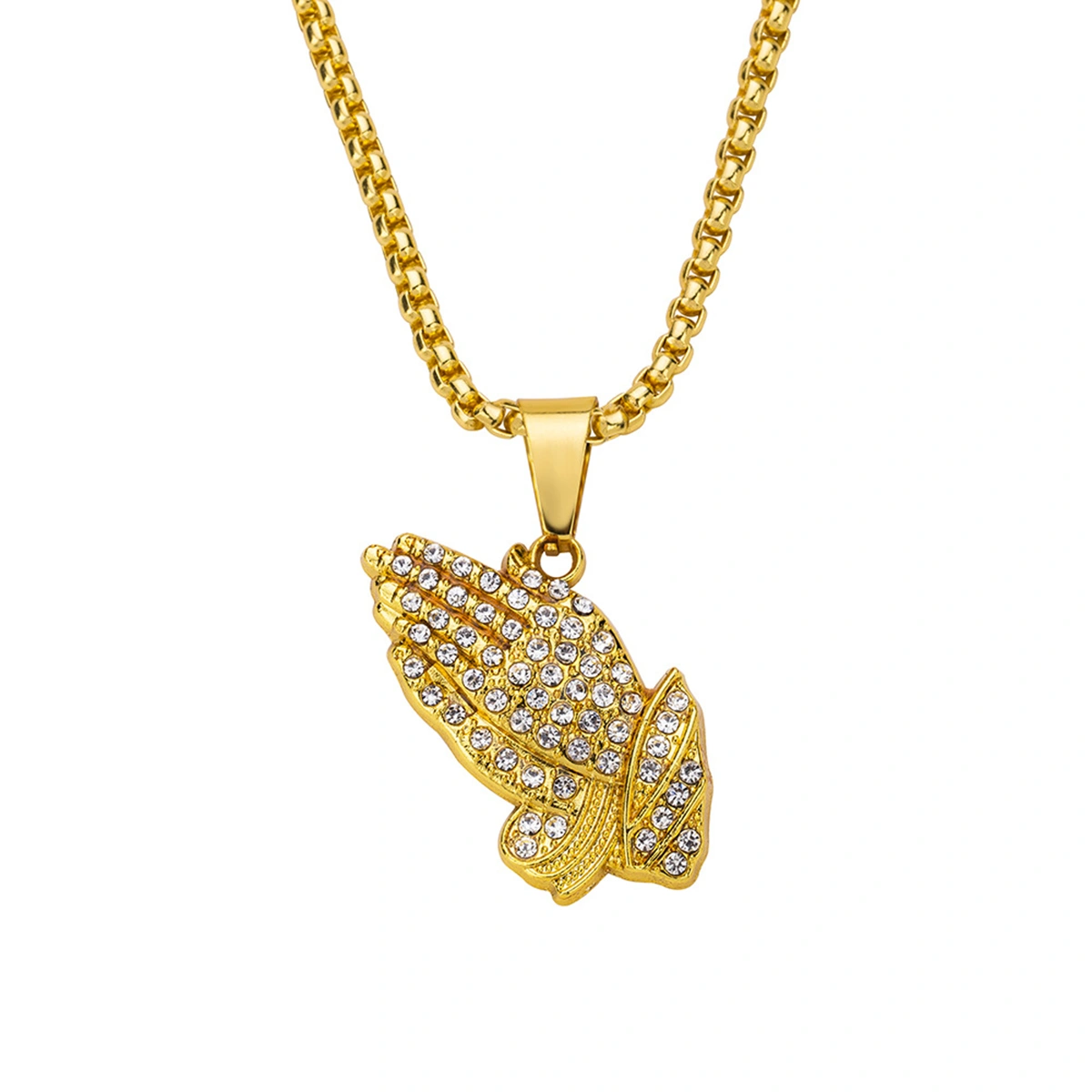 Creative Water Diamond Necklace Buddha Hands Hip Hop Pendant Fashion Neck Chain Jewelry for Woman Man (Random Chain)