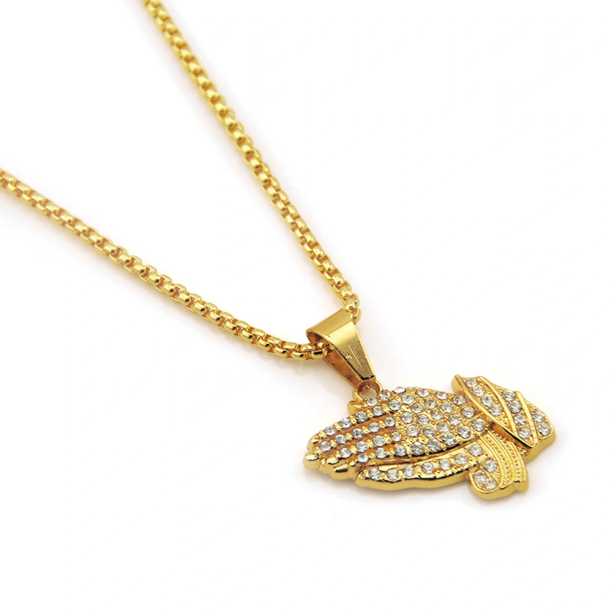 Creative Water Diamond Necklace Buddha Hands Hip Hop Pendant Fashion Neck Chain Jewelry for Woman Man (Random Chain)