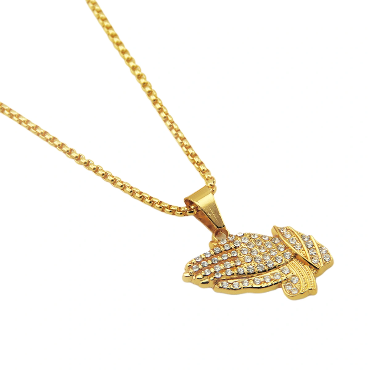 Creative Water Diamond Necklace Buddha Hands Hip Hop Pendant Fashion Neck Chain Jewelry for Woman Man (Random Chain)