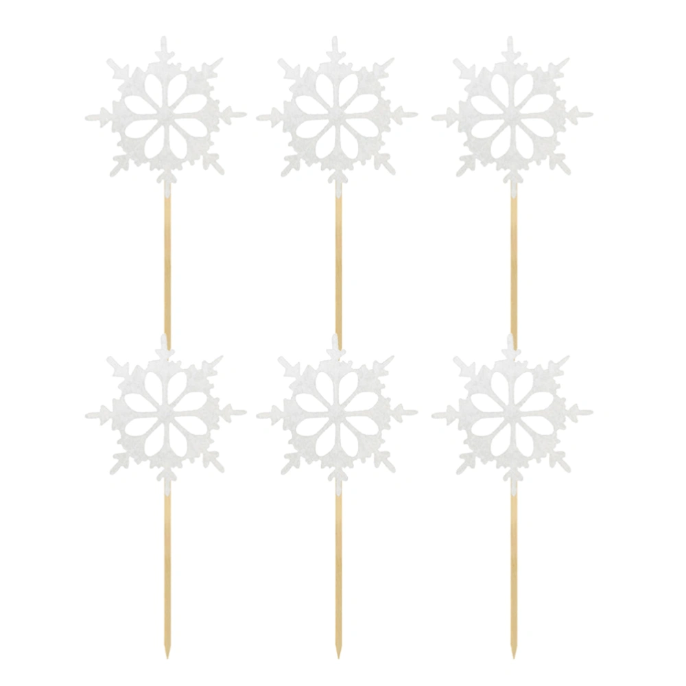 12pcs Snowflake Cake Toppers Felt Picks Cupcake Decor Party Supplies