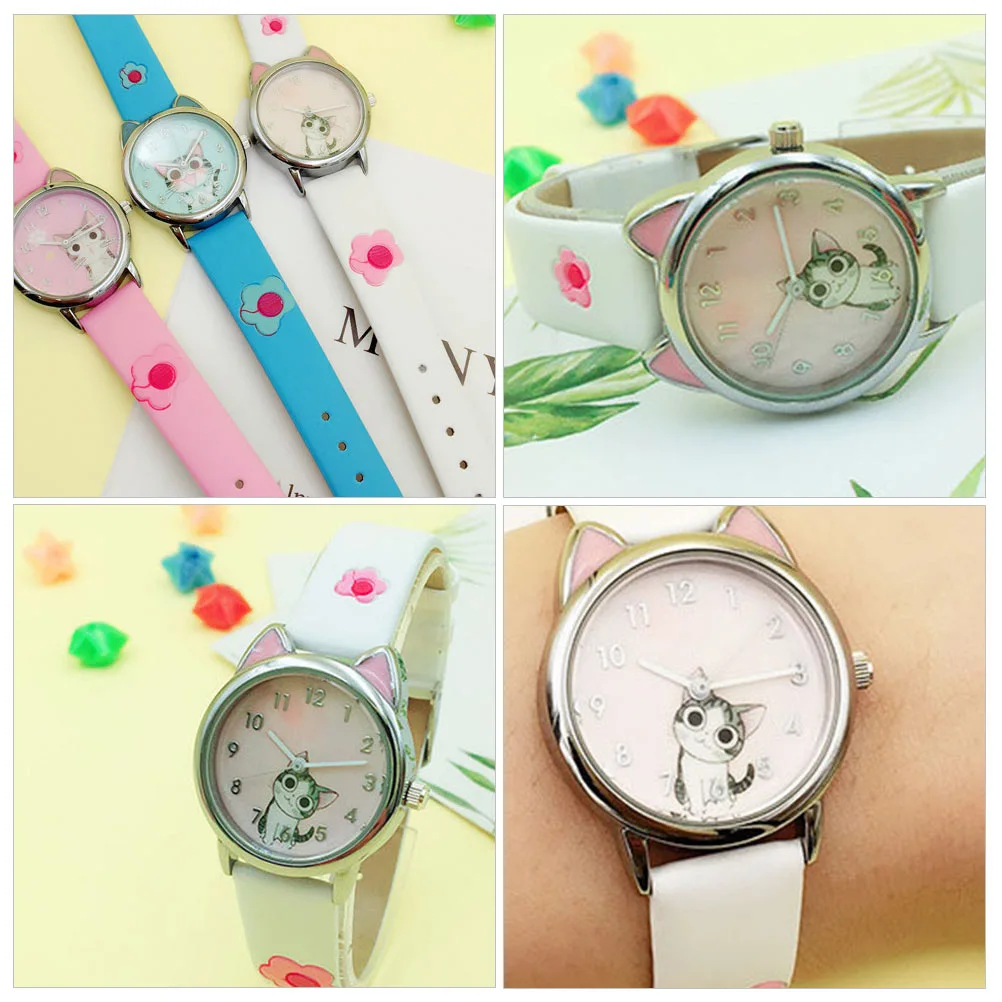 1Pc Adorable Cartoon Kitten Quartz Watches Fashionable Girls Wrist Watch
