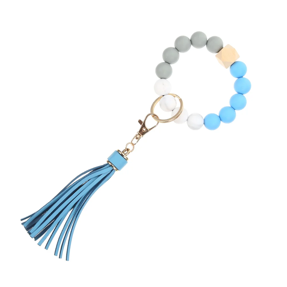 Tassel Wood Beads Silicone Beaded Bracelet Key Chains Bag Ornaments Bag Decor