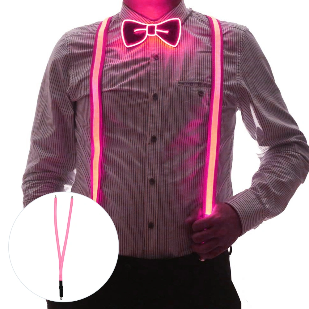 LED Clip-on Suspenders Glowing Adjustable Printing Elastic Y-shaped Braces Luminous Trouser Straps for Men Women (Pink)